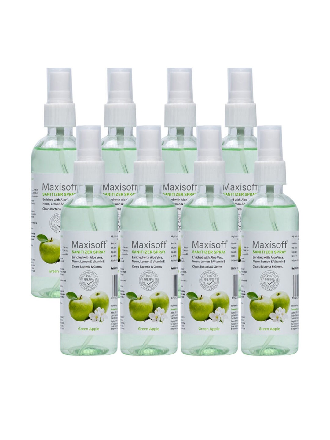 

Maxisoft Pack of 8 Green Apple Hand Sanitizer Spray - 120 ml Each, Na