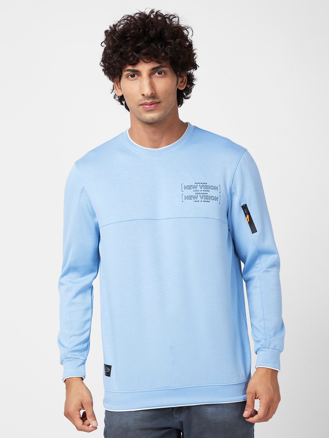 

SPYKAR Typography Printed Round Neck Cotton Sweatshirt, Blue