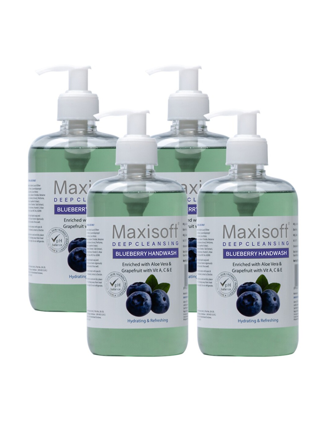 

Maxisoft Set of 4 Deep Cleansing Blueberry Hand Wash with Grapefruit - 500 ml each, Green