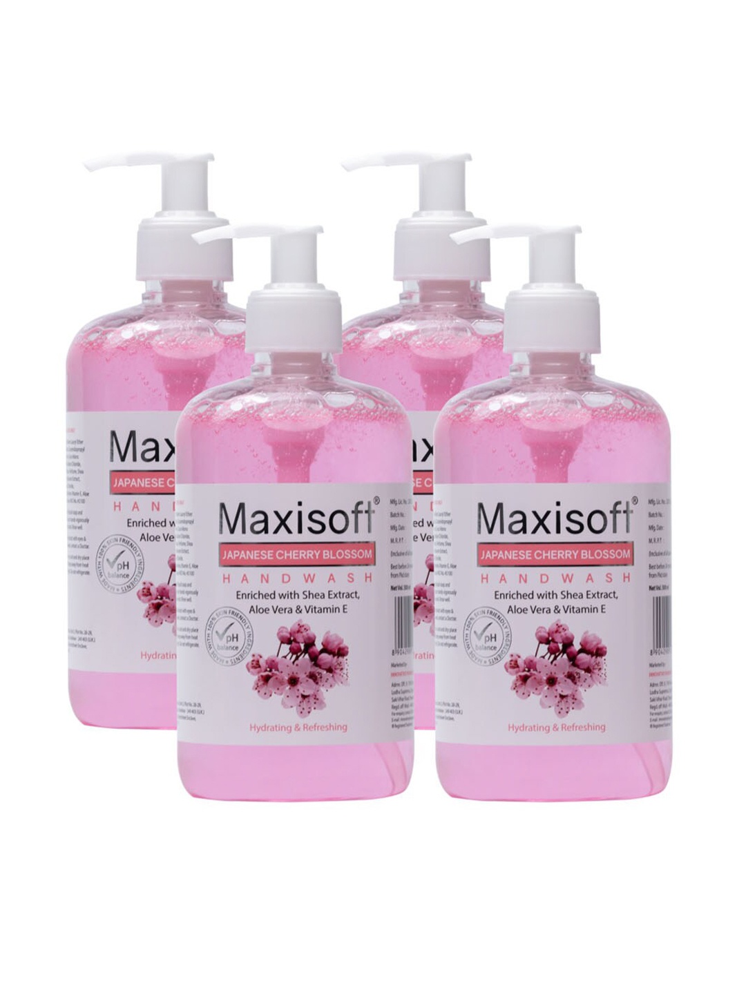

Maxisoft Set of 4 Japanese Cherry Blossom Hand Wash with Shea Butter - 500 ml each, Pink