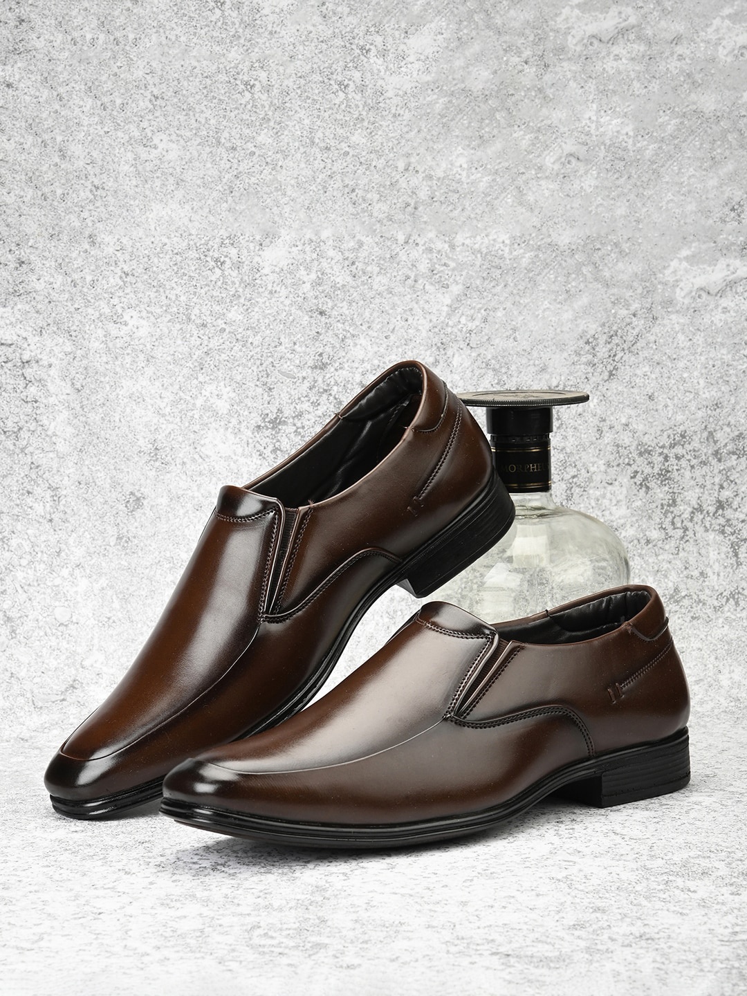 

Fentacia Men Leather Square Toe Formal Slip-Ons, Brown