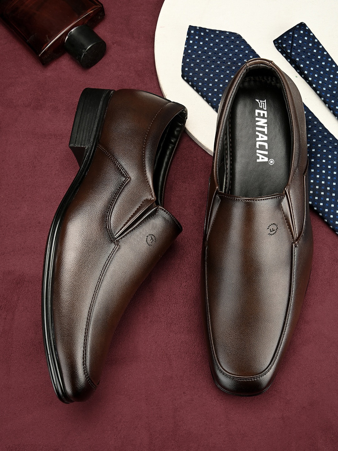 

Fentacia Men Leather Square Toe Formal Slip-Ons, Brown