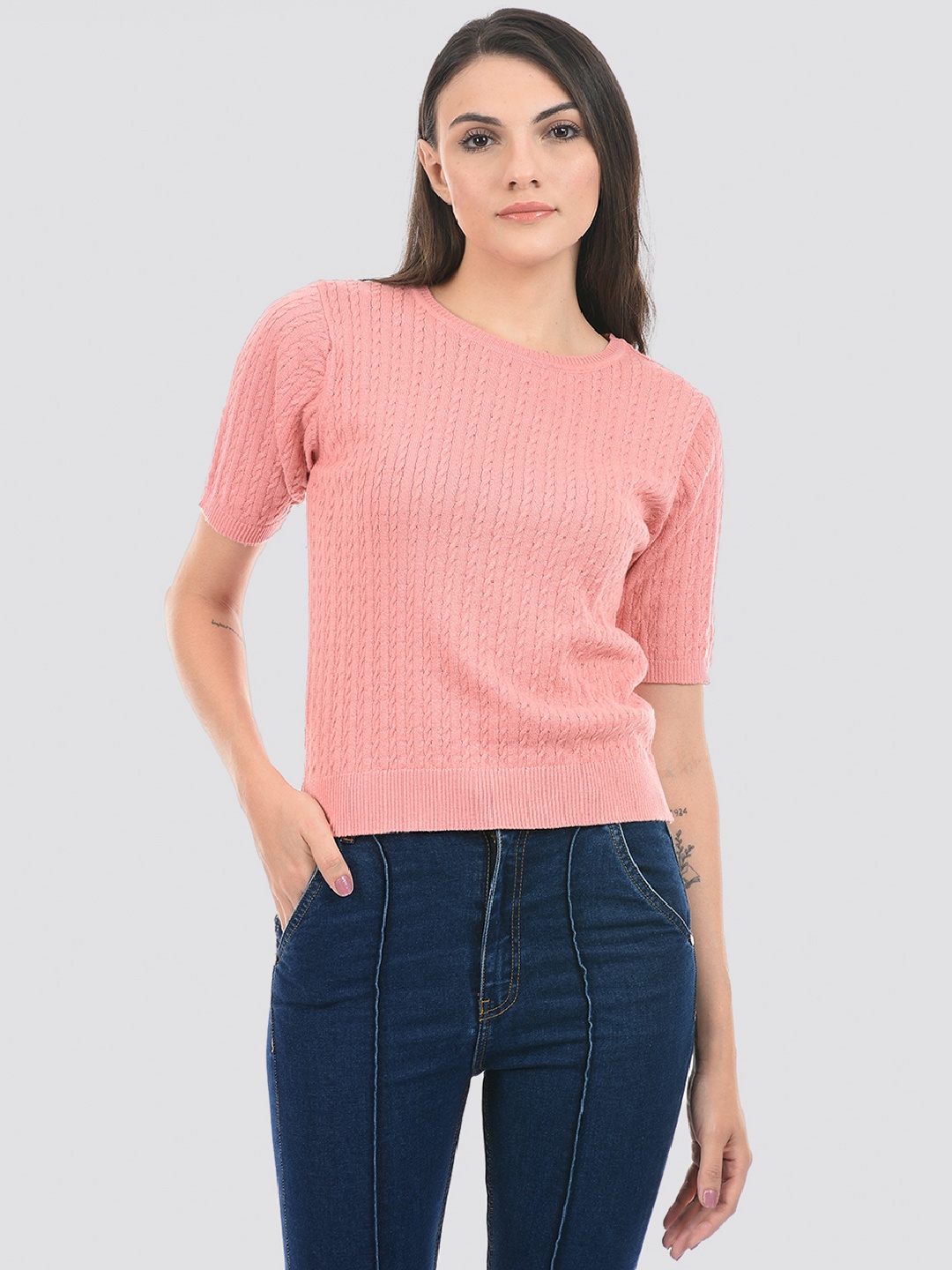 

PORTOBELLO Ribbed Regular Top, Pink
