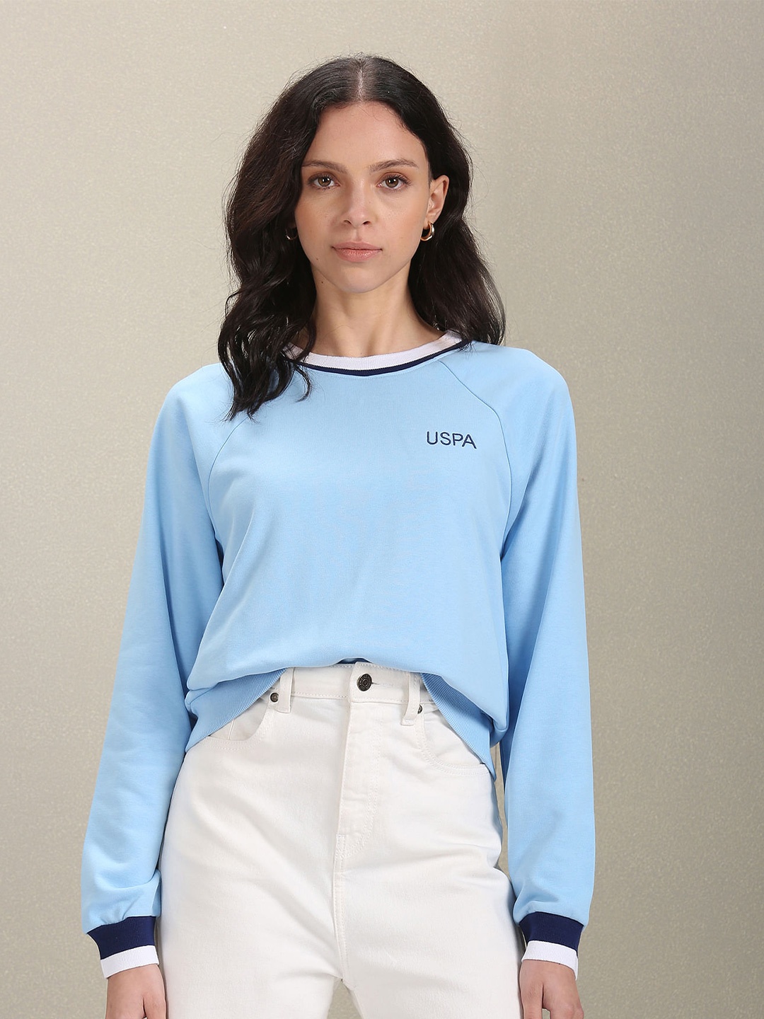 

U.S. Polo Assn. Women Round Neck Pullover Sweatshirt, Blue