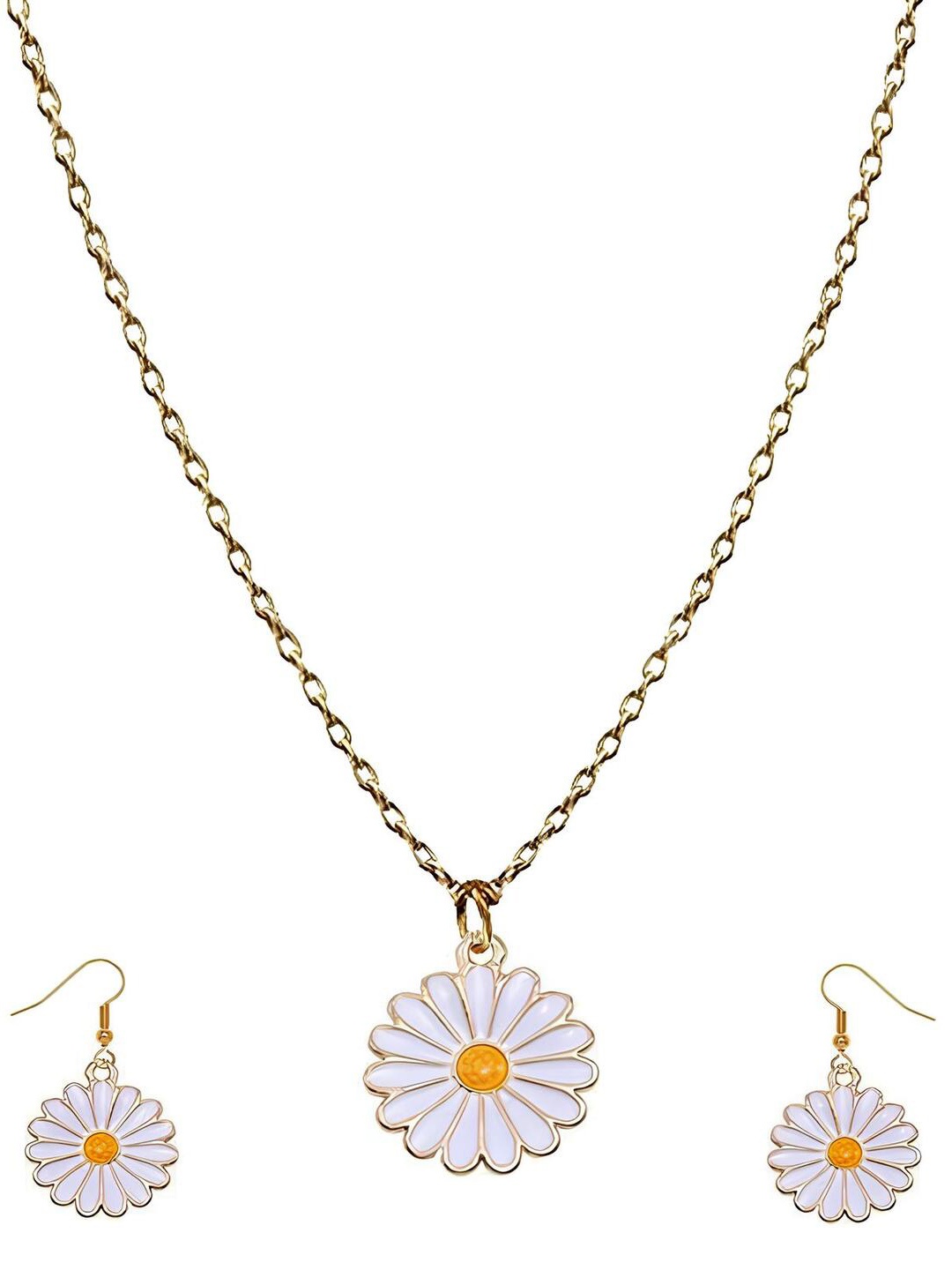 ANNA CREATIONS Daisy Flower Pendant With Earrings, Gold