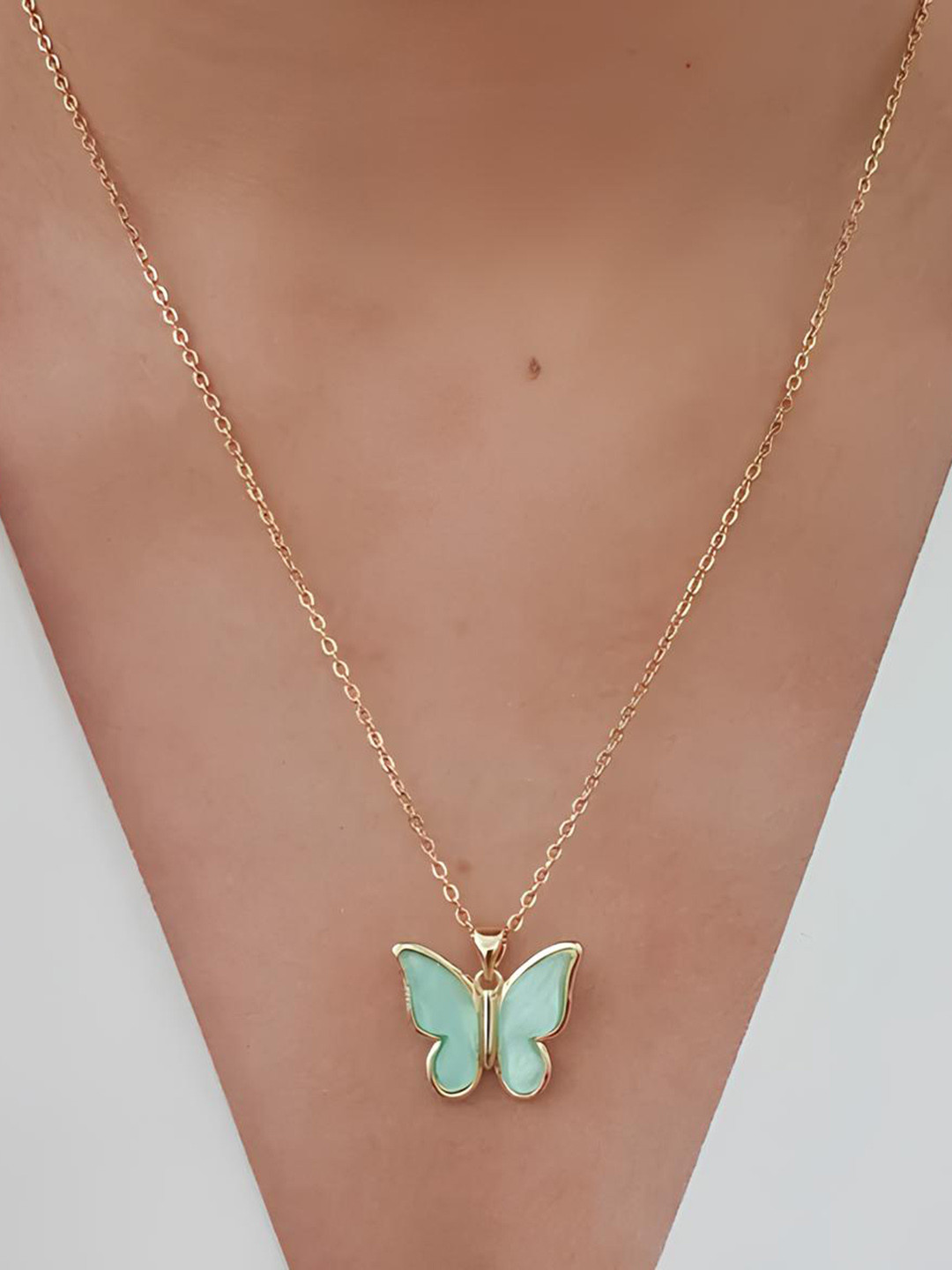 

ANNA CREATIONS Butterfly Shaped Pendant With Chain, Gold