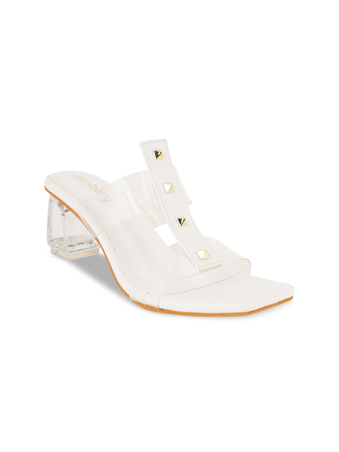 

DressBerry White Embellished Square Toe Block Heels