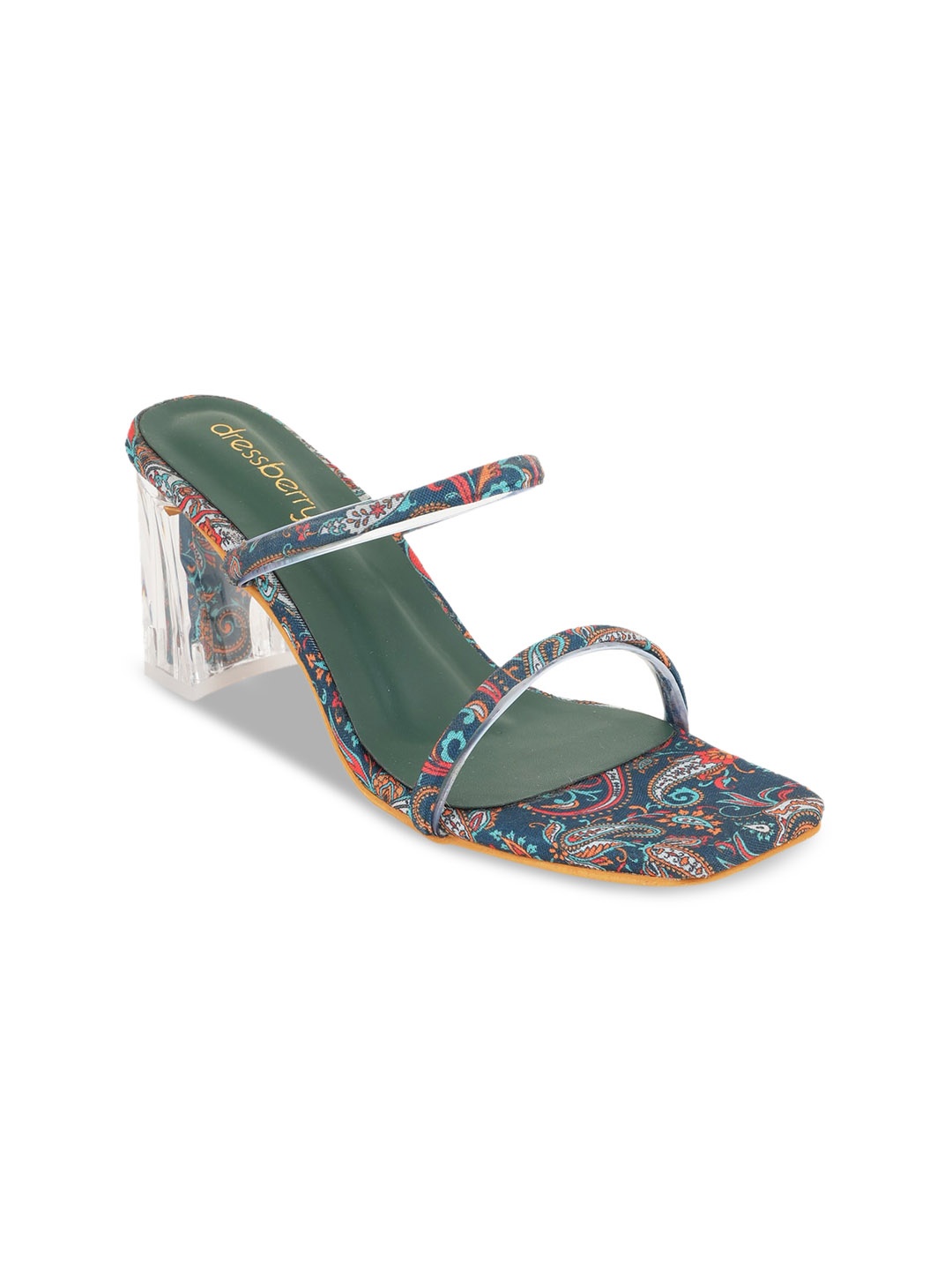 

DressBerry Green Printed Square Toe Block Heels