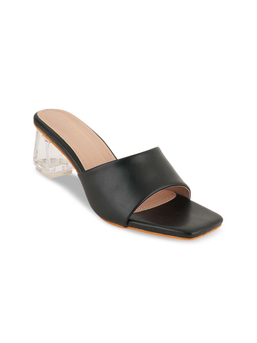 DressBerry Black Square Toe Block Heels