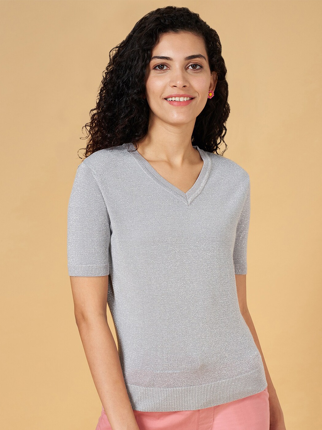 

Honey by Pantaloons V-Neck Fitted Top, Grey