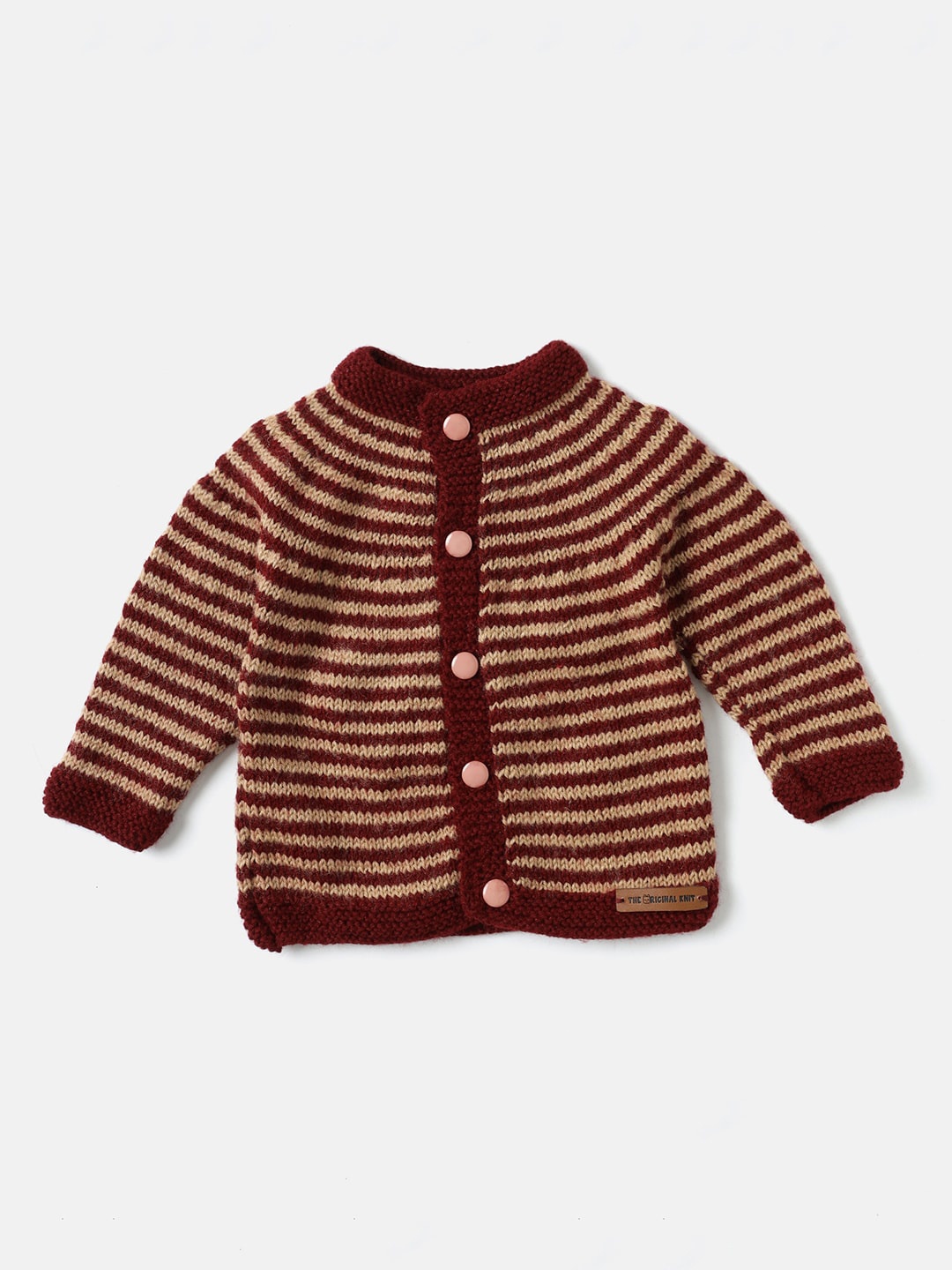 

The Original Knit Infants Striped Acrylic Cardigan Sweater, Maroon