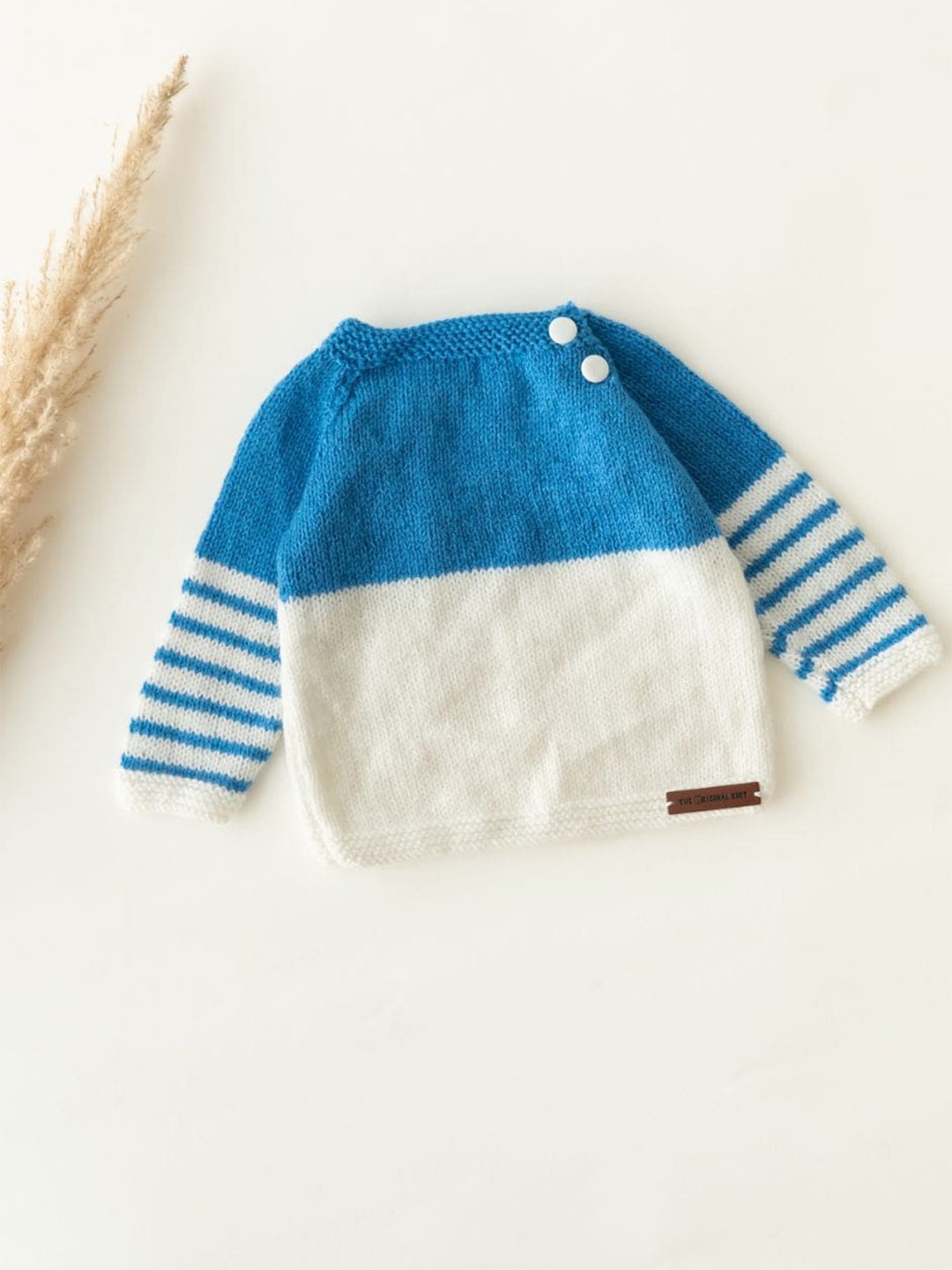 The Original Knit Infants Colourblocked Acrylic Pullover Sweater, Blue