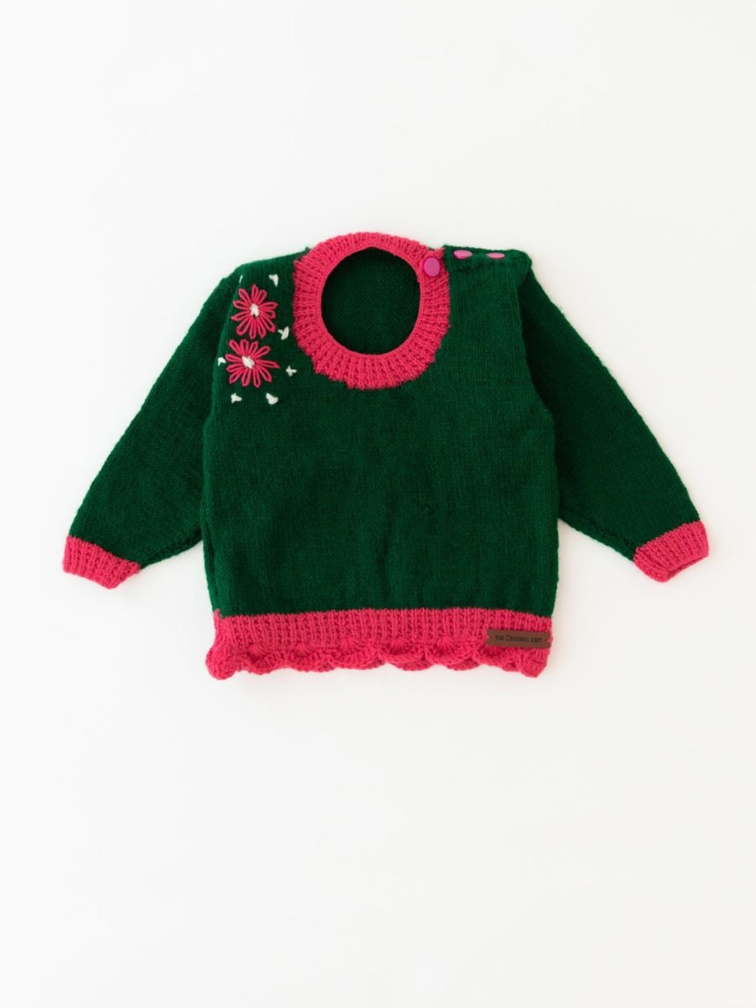 

The Original Knit Infants Floral Embroidered Acrylic Pullover Sweater, Green