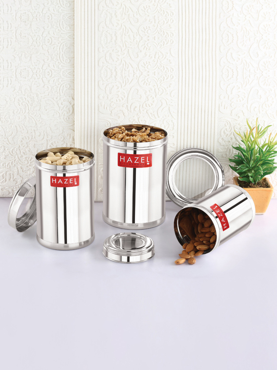 

HAZEL 3 Pcs Stainless Steel Storage Containers With Lid, Silver