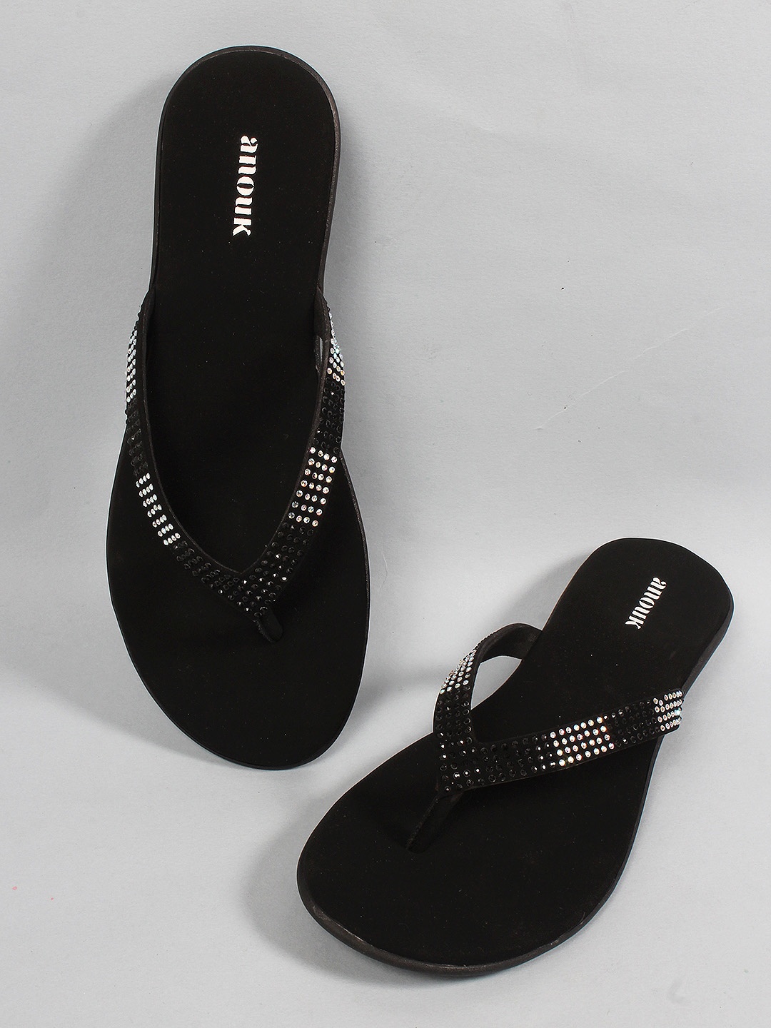 

Anouk Black Embellished Open Toe Flats