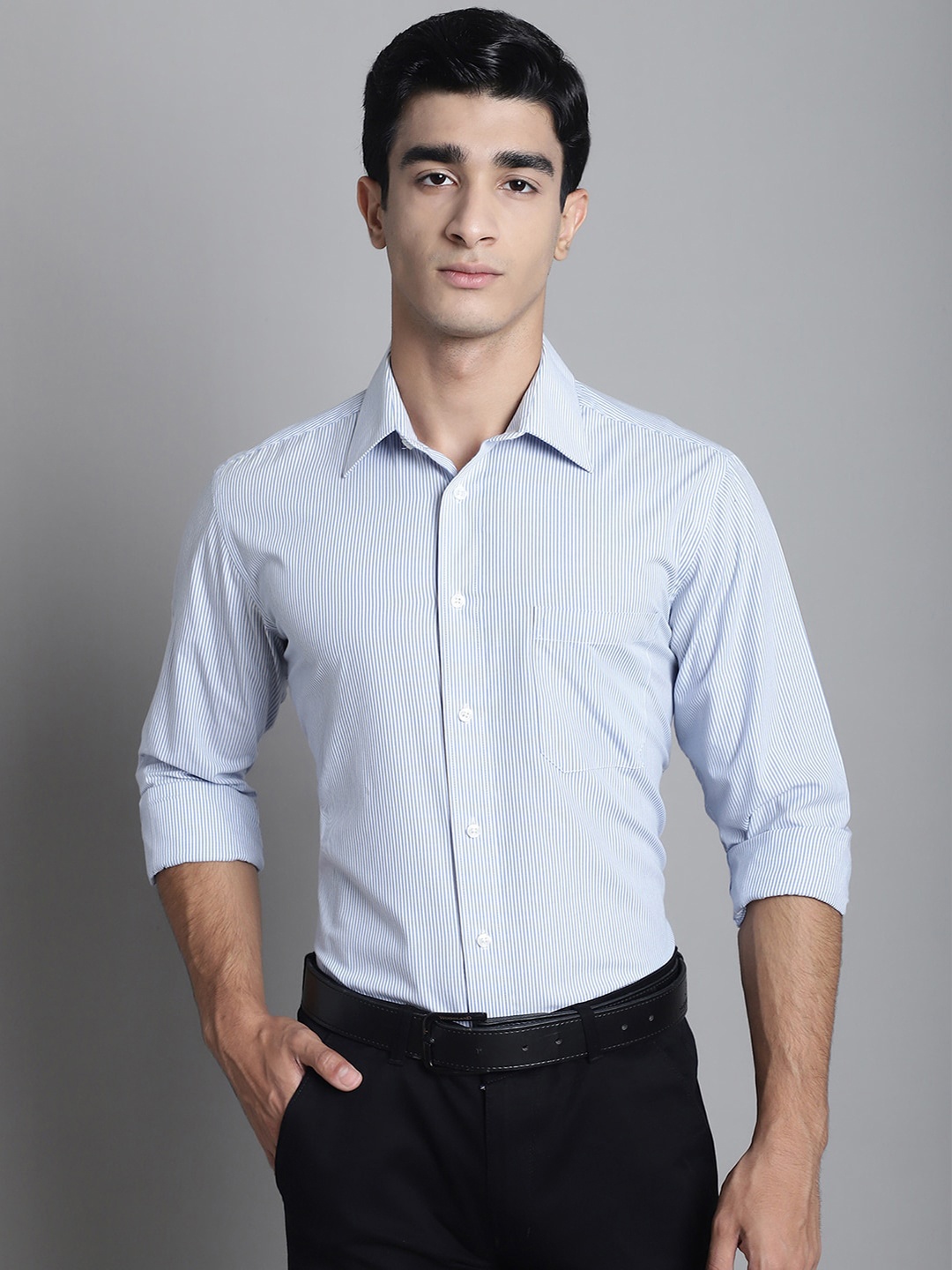 

Vanguard Original Striped Pure Cotton Formal Shirt, Blue