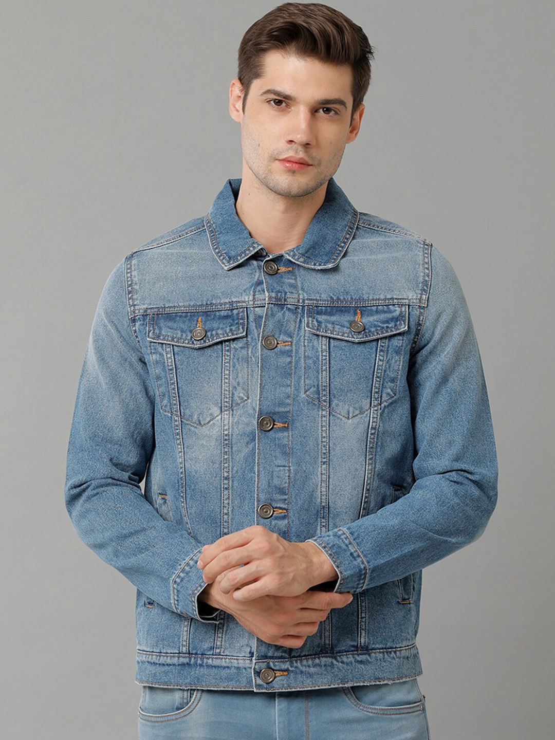 

Voi Jeans Washed Pure Cotton Denim Jacket, Blue