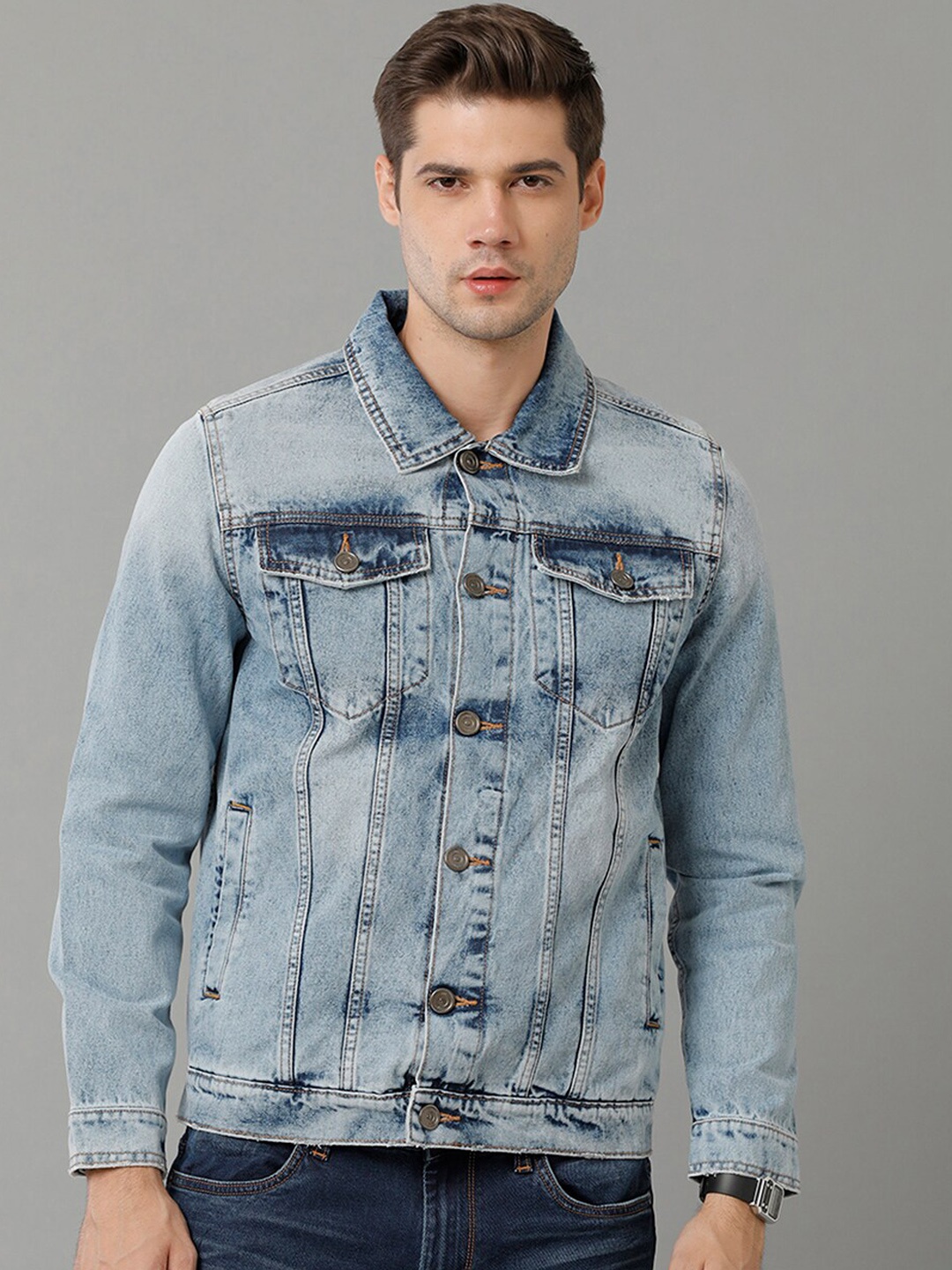 

Voi Jeans Washed Pure Cotton Denim Jacket, Blue