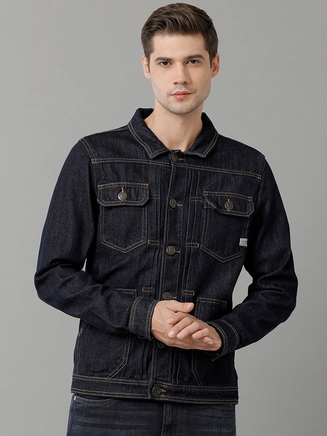 

Voi Jeans Spread Collar Pure Cotton Denim Jacket, Blue