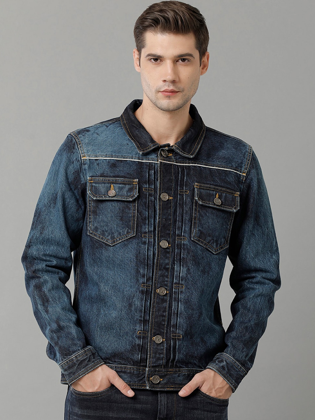 

Voi Jeans Washed Pure Cotton Denim Jacket, Blue