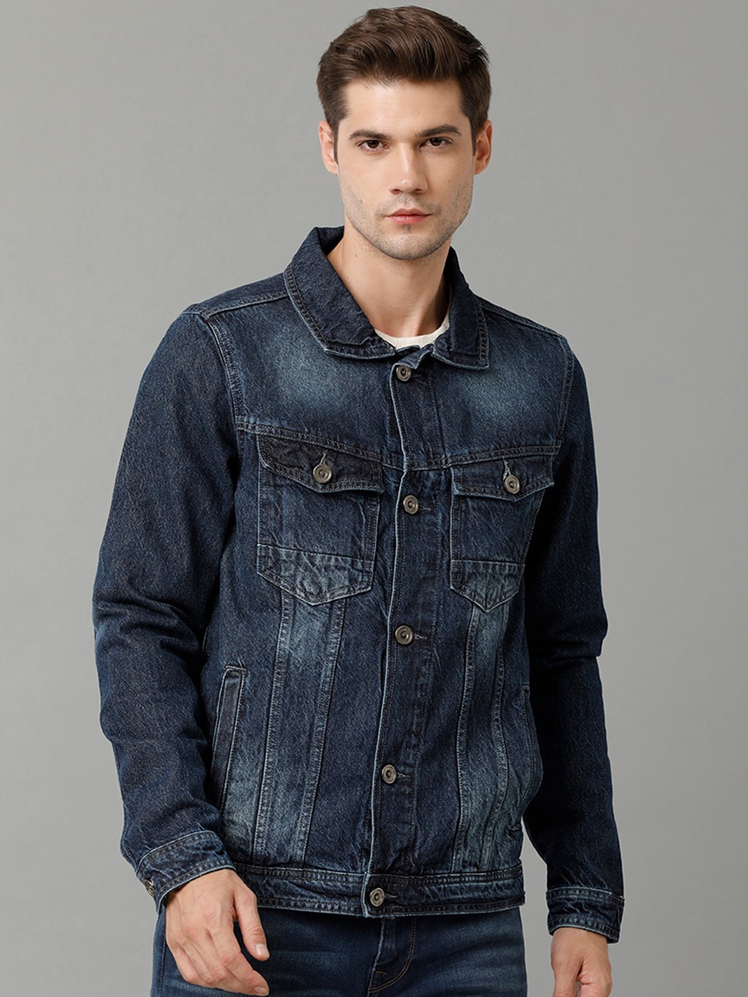 

Voi Jeans Washed Pure Cotton Denim Jacket, Blue