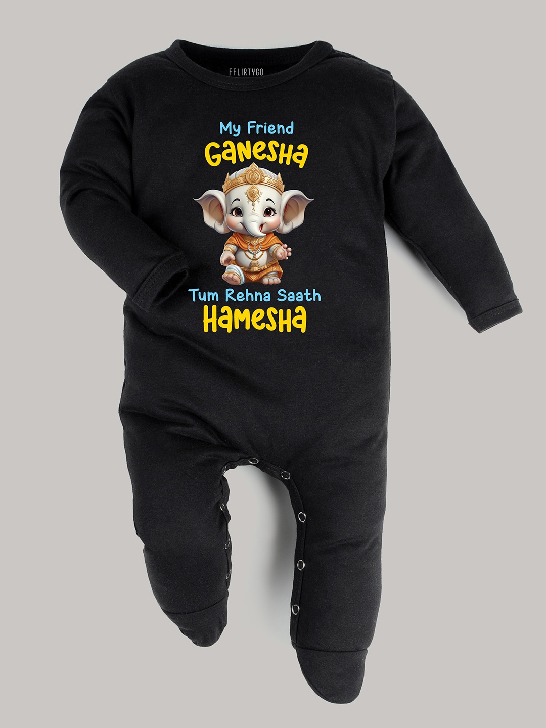 

FFLIRTYGO Infants Ganesh Chaturthi Special Printed Pure Cotton Romper, Black