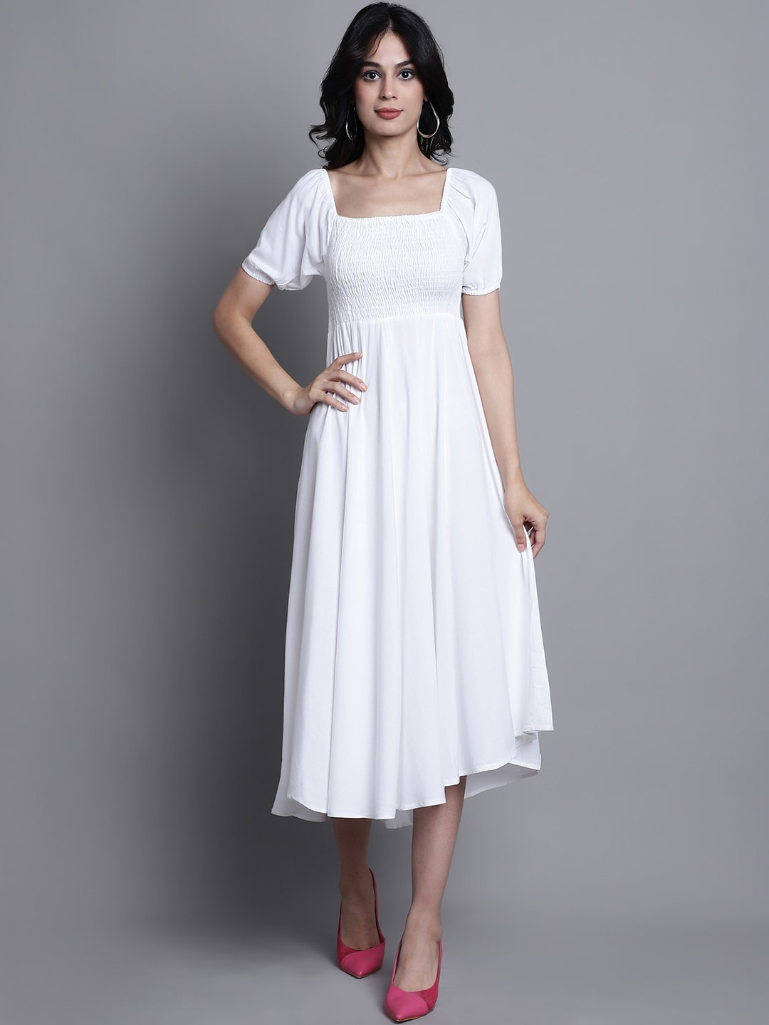 

Aawari Puff Sleeve Empire Midi Dress, White