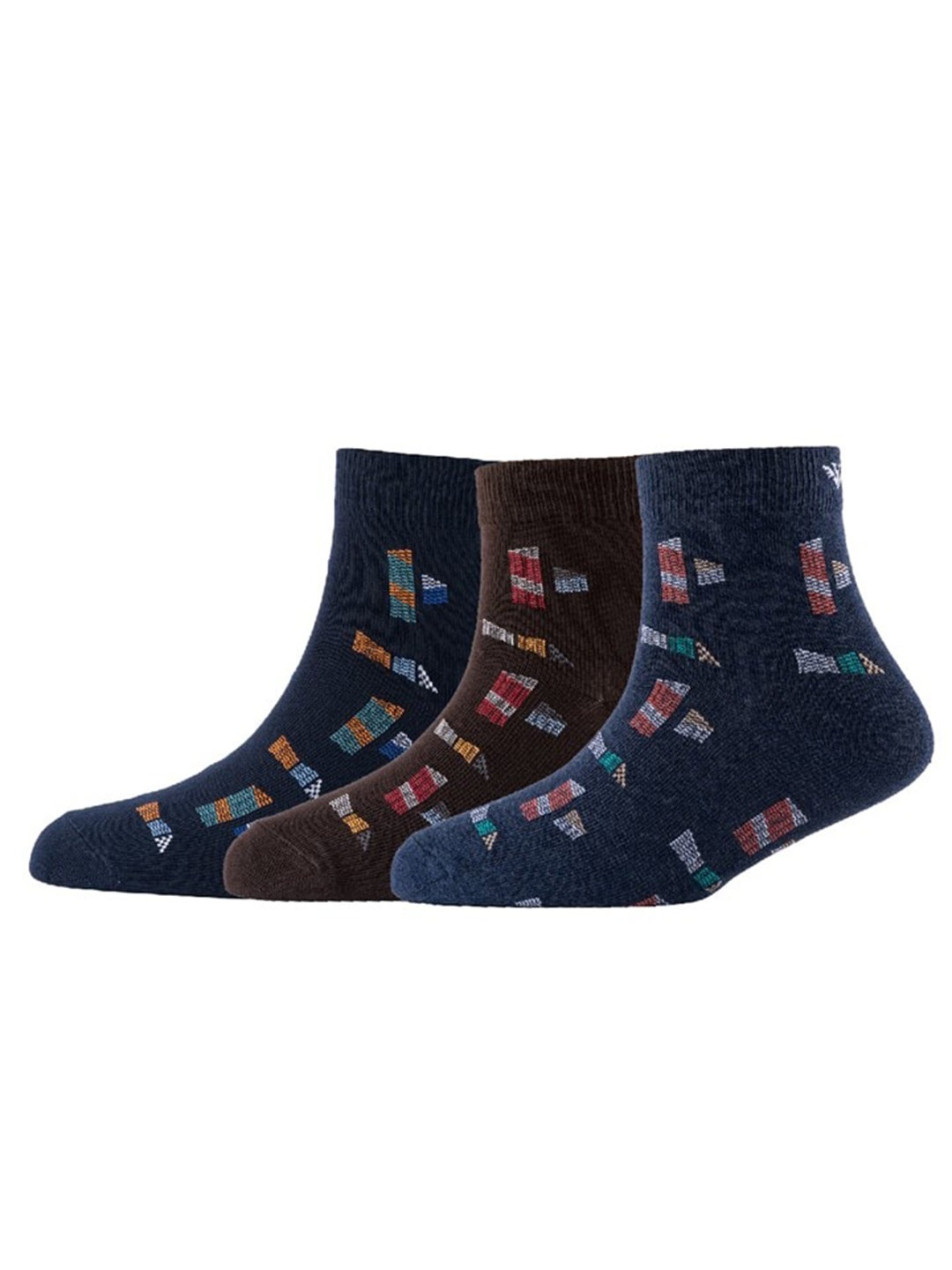 

Cotstyle Men Pack Of 3 Patterned Pure Cotton Ankle-Length Socks, Navy blue
