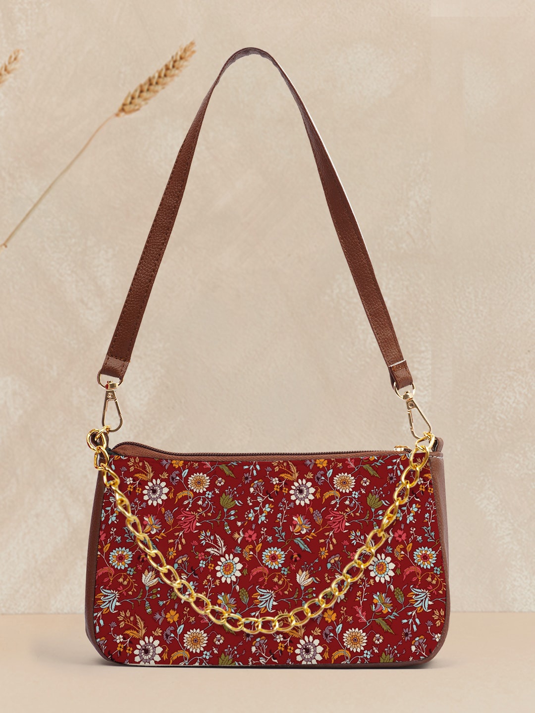 

Crazy Corner Floral Printed Structured Shoulder Bag, Brown