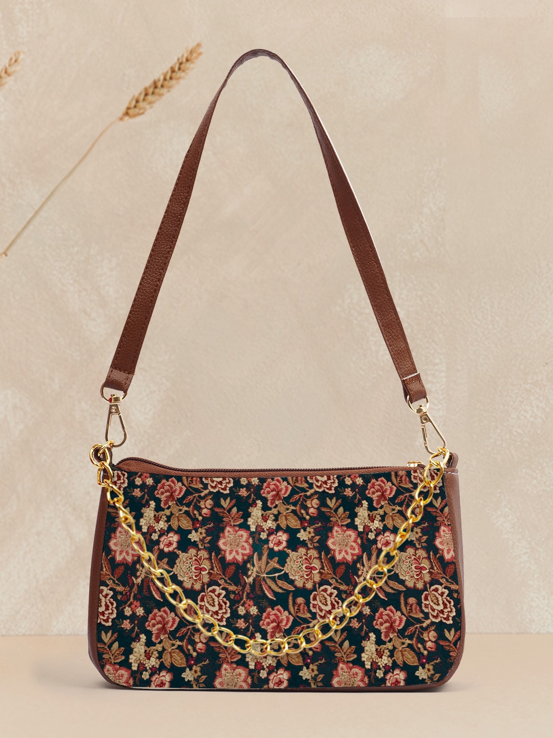 Crazy Corner Floral Printed Structured Shoulder Bag, Blue