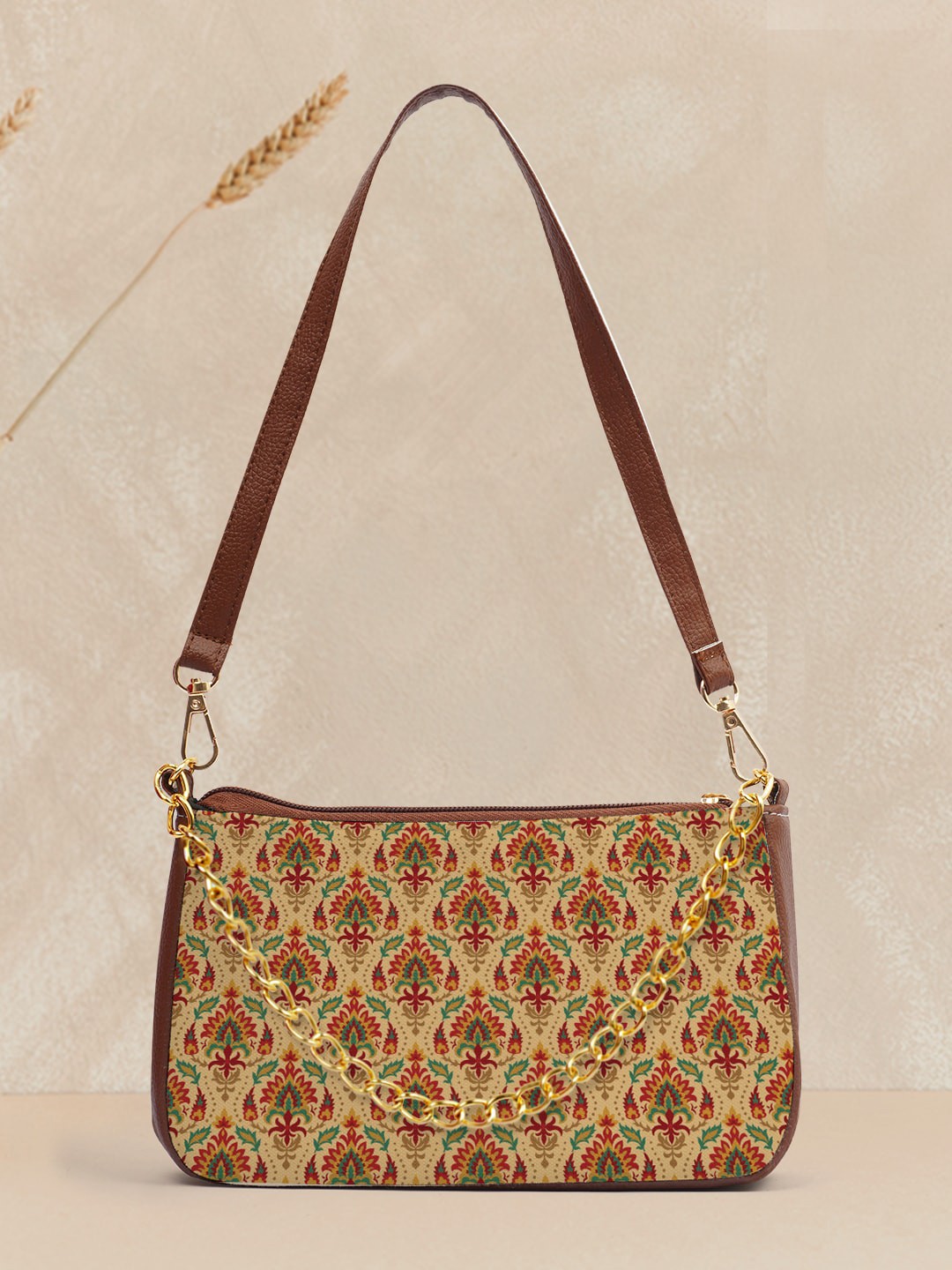 

Crazy Corner Ethnic Motifs Printed Structured Sling Bag, Beige