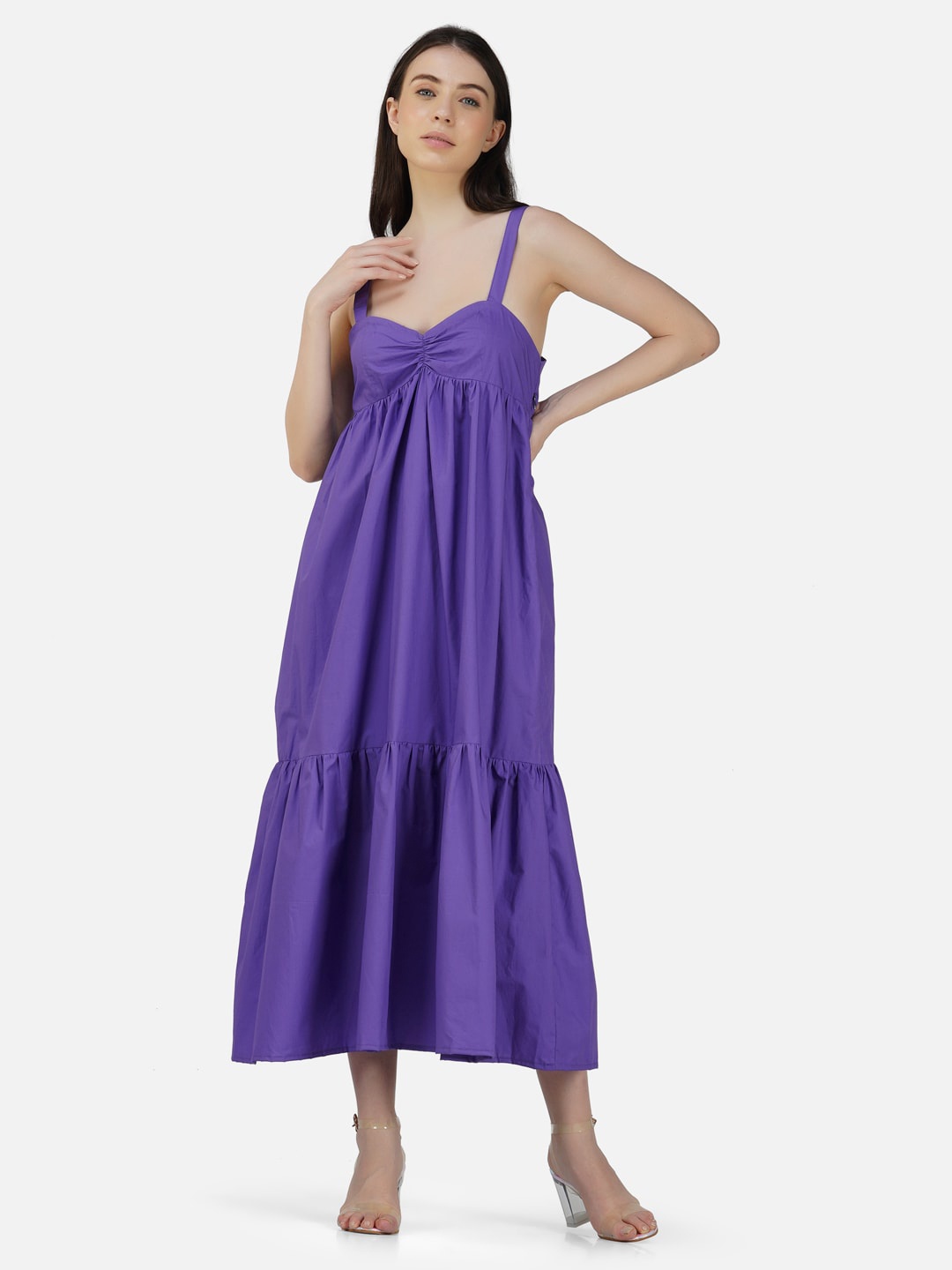 

DEPANO Shoulder Straps Cotton A-Line Midi Dress, Purple