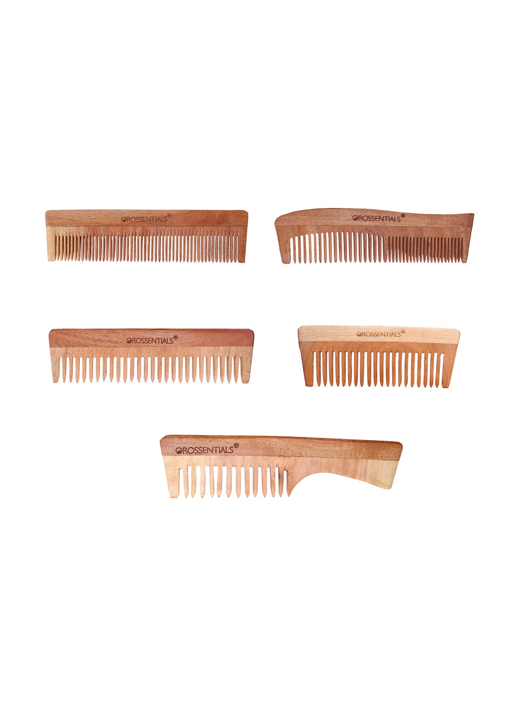 

OROSSENTIALS Set Of 5 Biodegradable Neem Wooden Combs, Brown