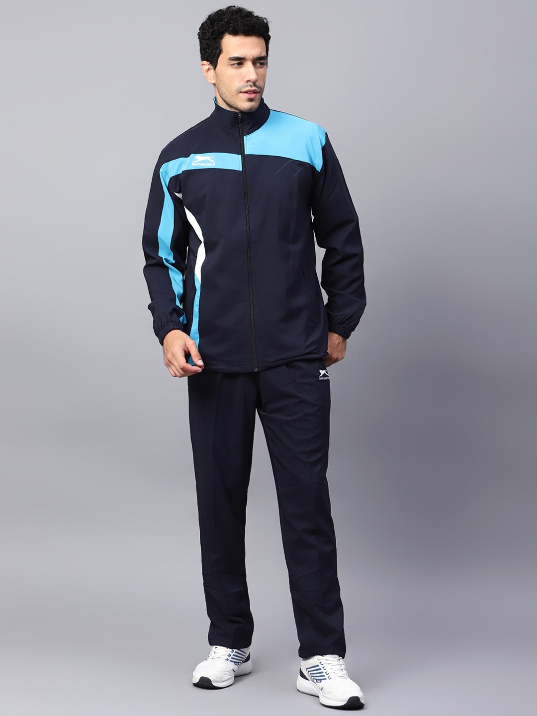 

Shiv Naresh Colorblocked Hooded Tracksuits, Navy blue