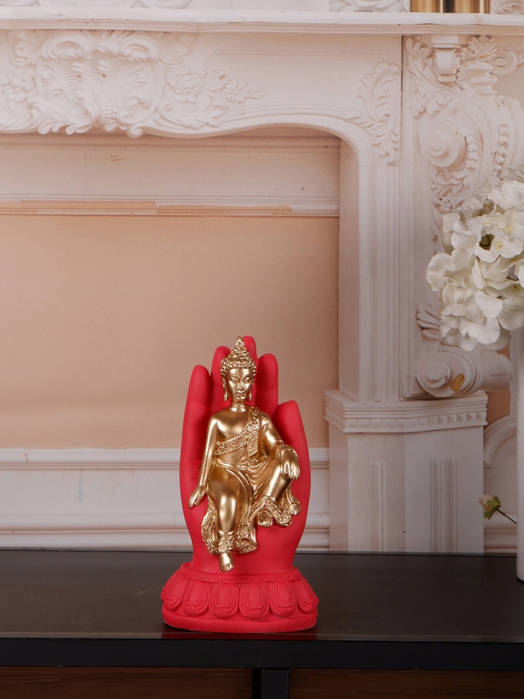 

THE WHITE INK DECOR Red & Gold Toned Buddha Idol Showpiece