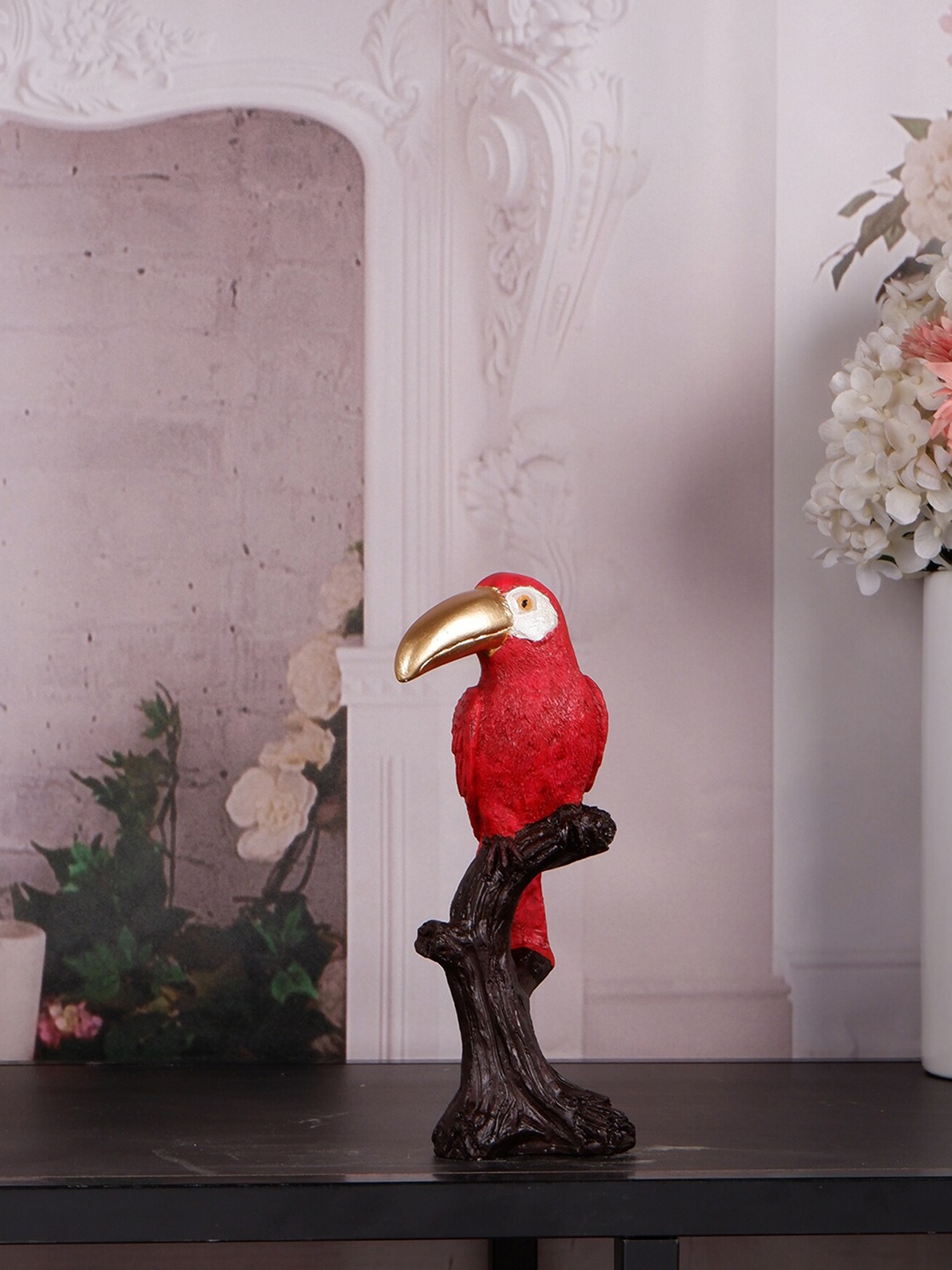 

THE WHITE INK DECOR Red Textured Toucan Showpiece