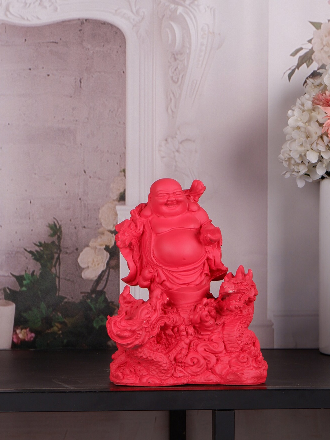 

THE WHITE INK DECOR Red Laughing Buddha Showpiece