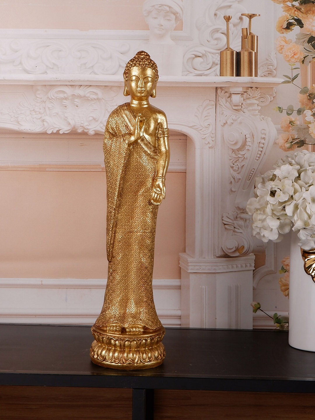 THE WHITE INK DECOR Metallic-toned Large Buddha Showpiece, Gold