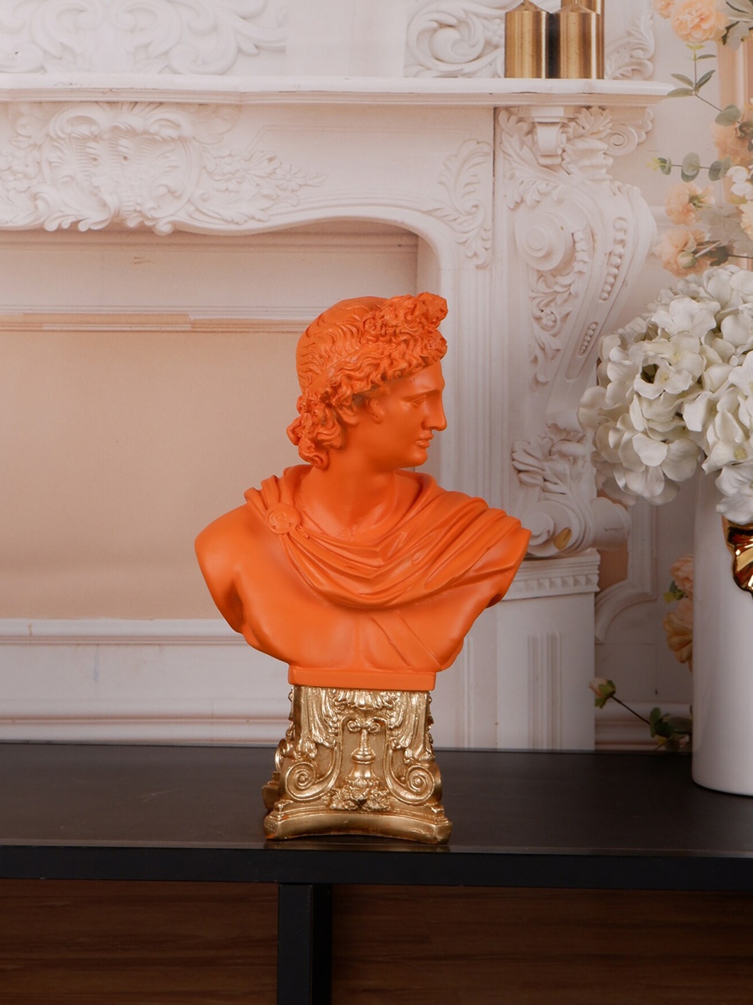 

THE WHITE INK DECOR Orange & Gold-Toned Roman Emperor Showpiece