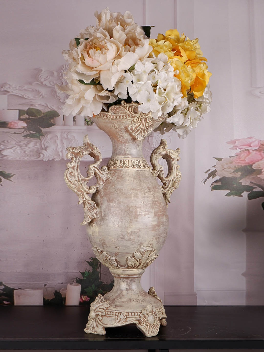 

THE WHITE INK DECOR Beige Royal Victorian Vase