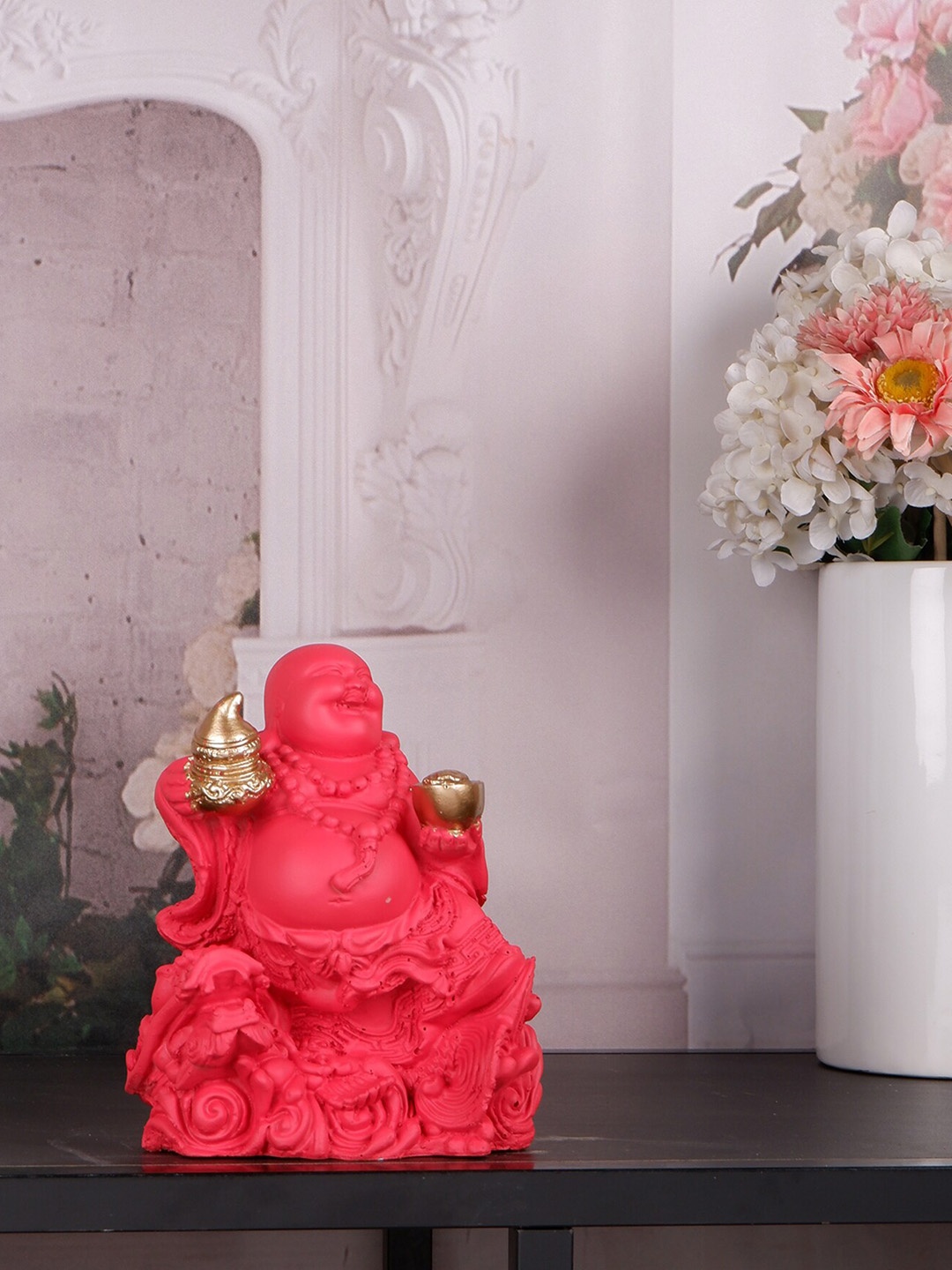 THE WHITE INK DECOR Red Laughing Buddha Showpiece