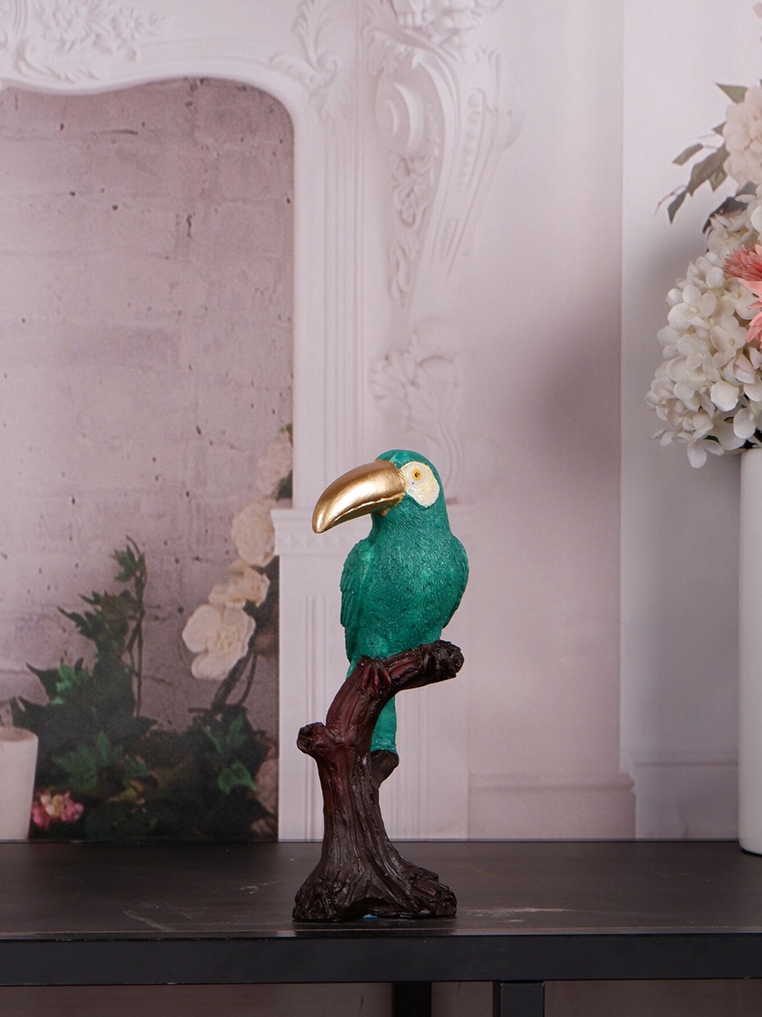 

THE WHITE INK DECOR Green & Brown Textured Toco Toucan Bird Showpiece