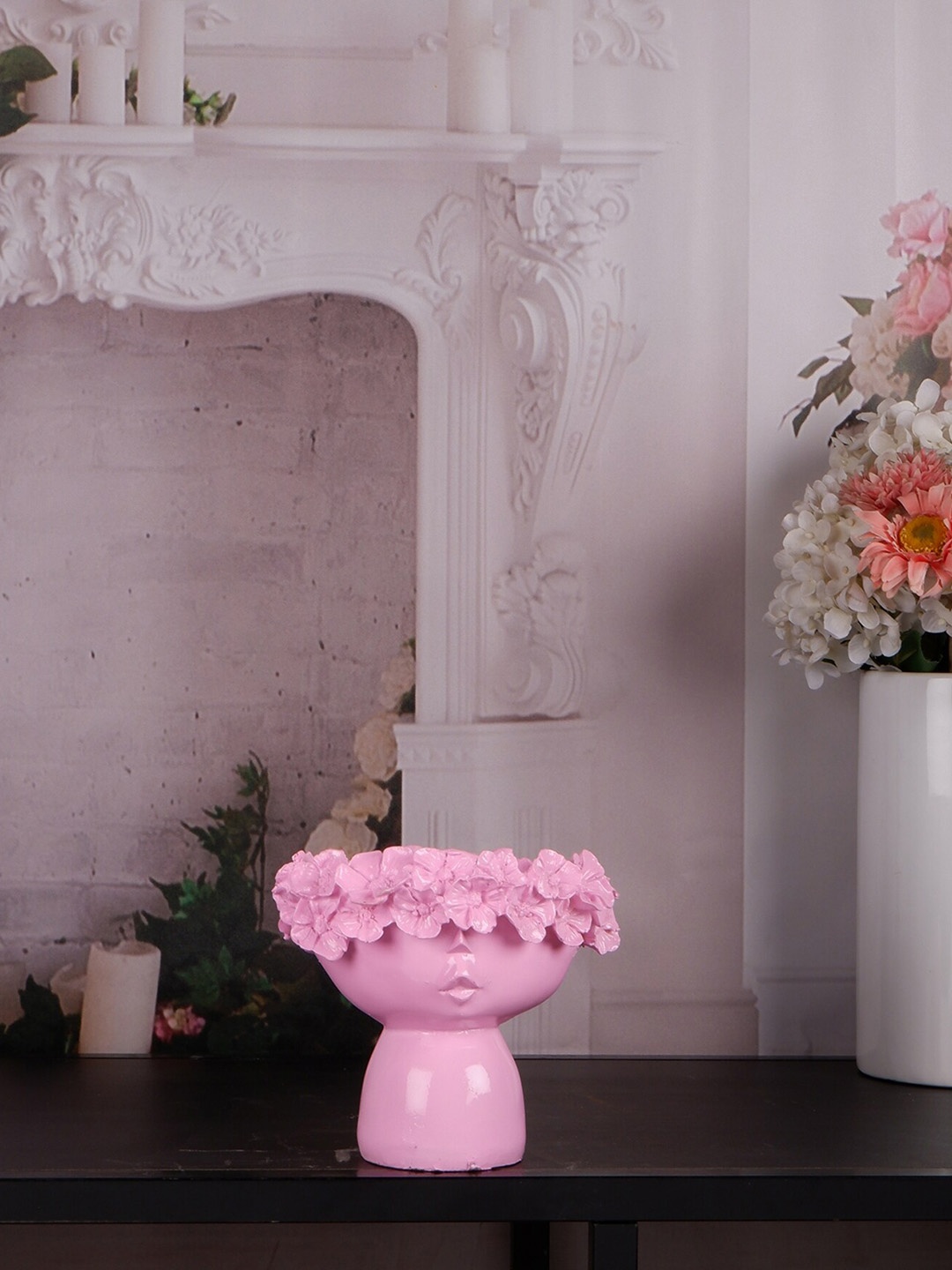 THE WHITE INK DECOR Pink Textured Human Face Flower Vase Showpiece