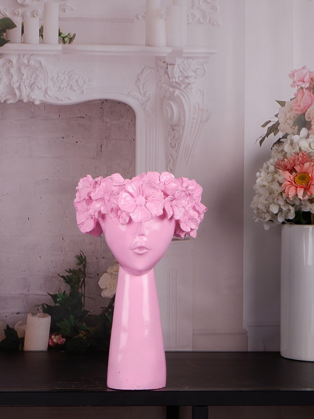 THE WHITE INK DECOR Pink Textured Human Face Flower Vase Showpiece