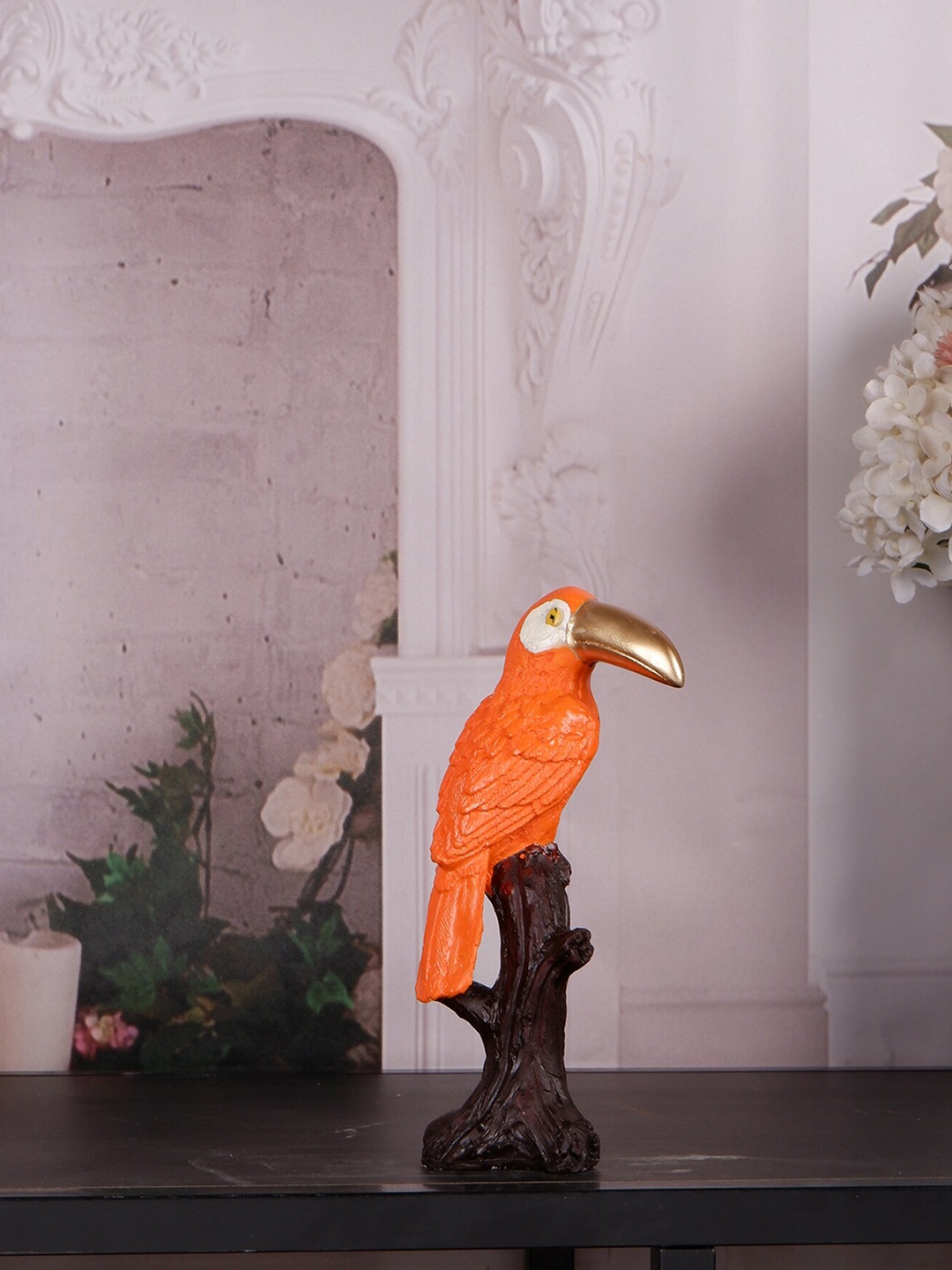 

THE WHITE INK DECOR Orange-color & Brown Textured Toucan Bird Showpiece