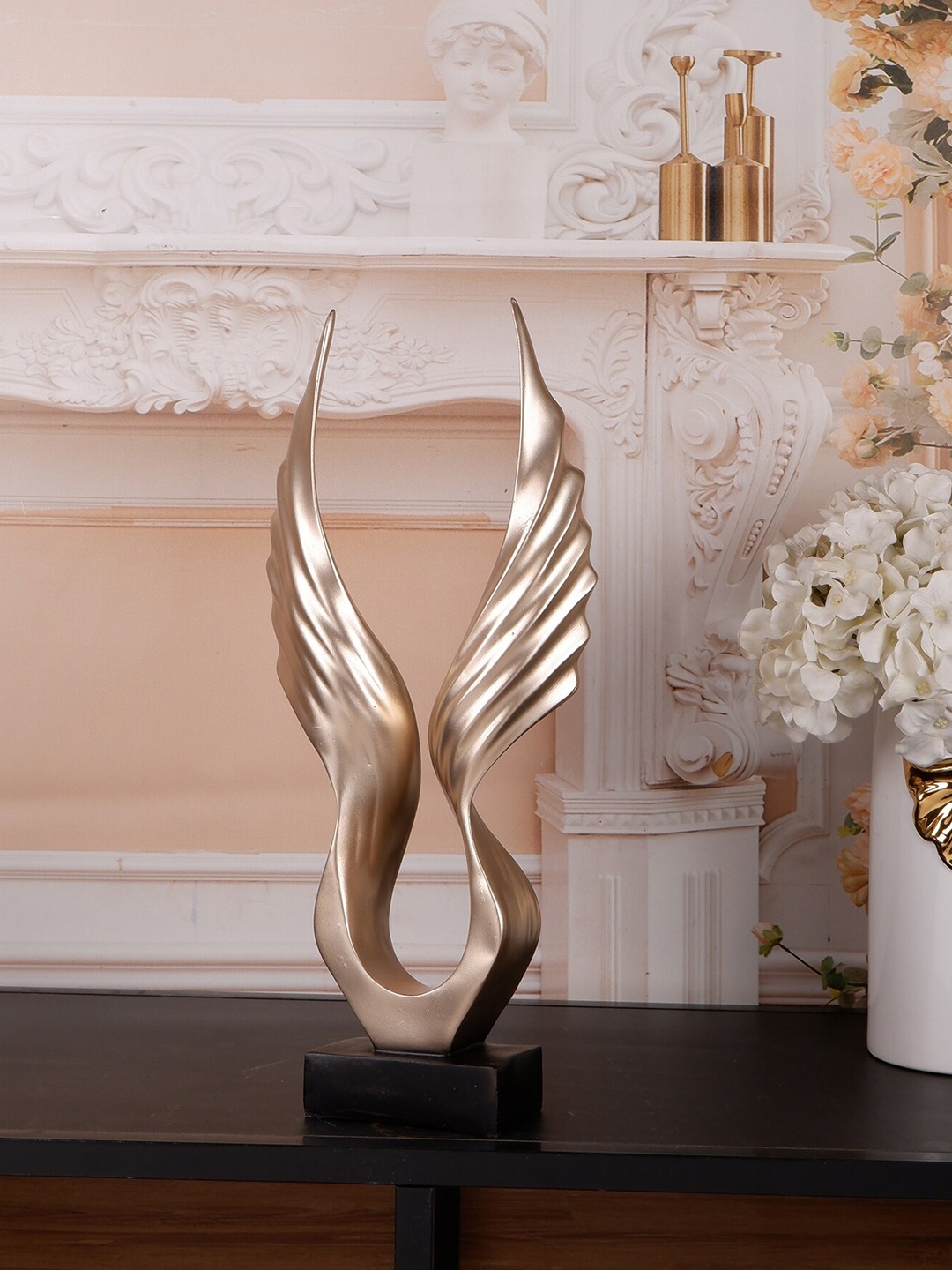 

THE WHITE INK DECOR Gold-Toned & Black Large Wings Showpiece