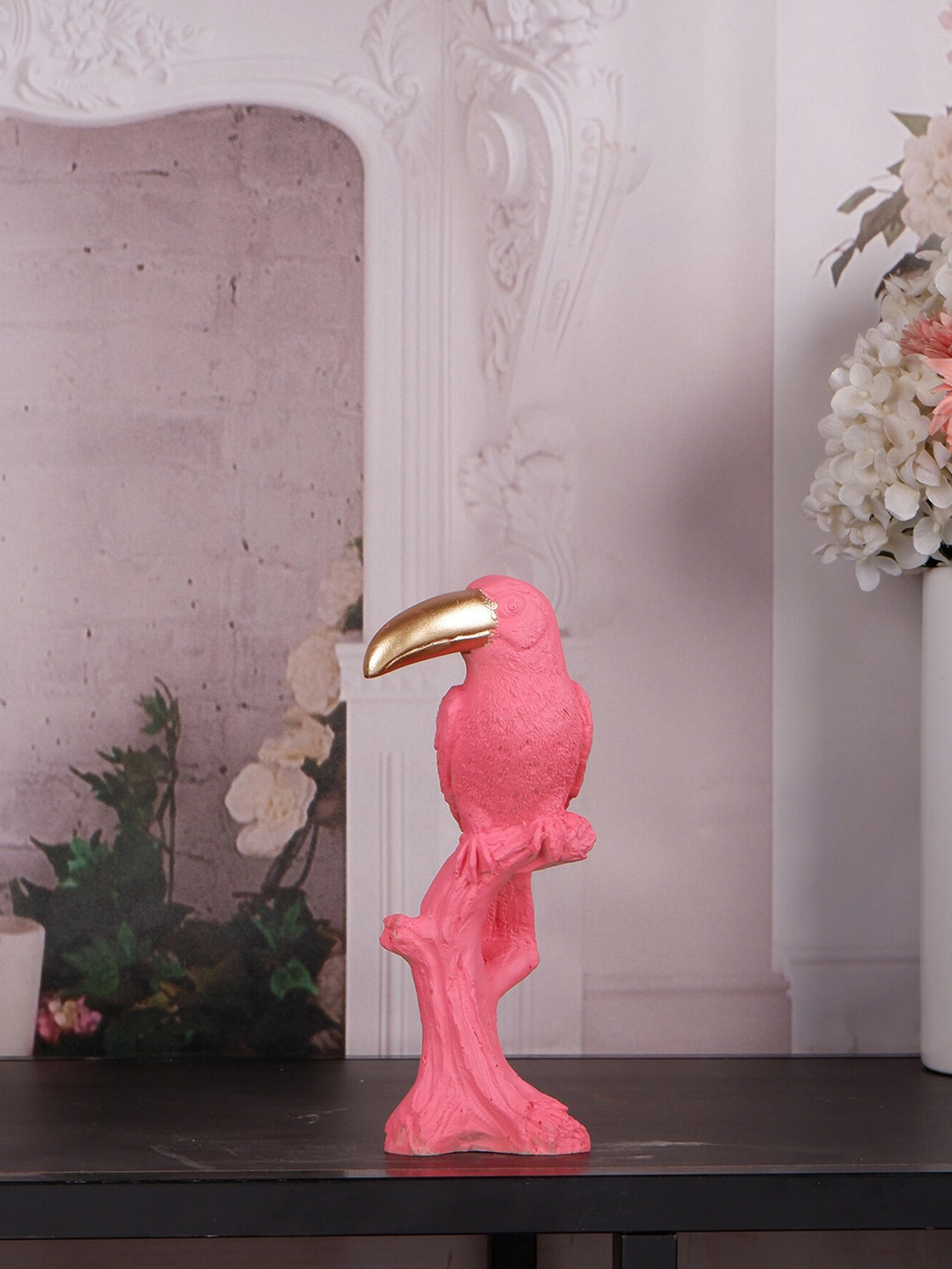

THE WHITE INK DECOR Pink Textured Toucan Bird Showpiece