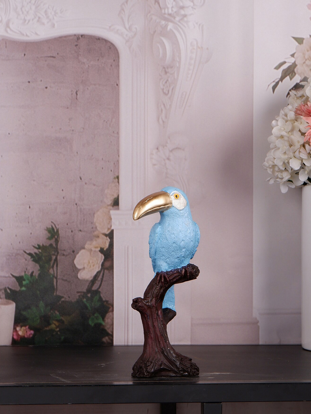 

THE WHITE INK DECOR Blue & Brown Textured Toucan Bird Showpiece