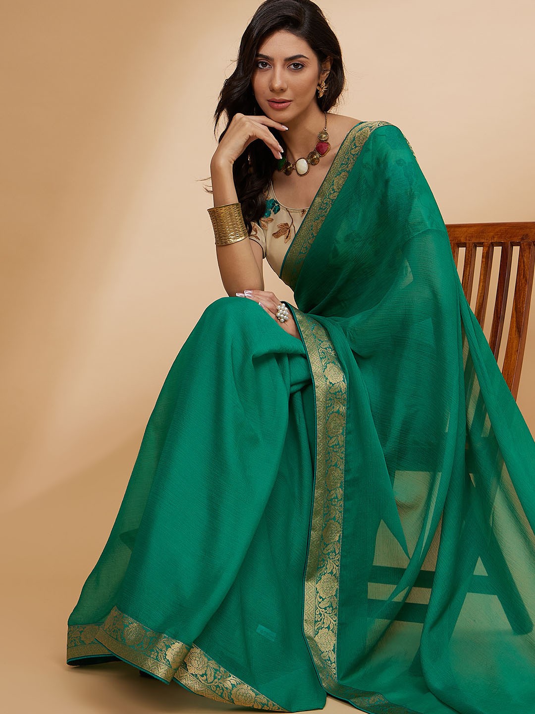 

all about you Woven Design Zari Saree, Green