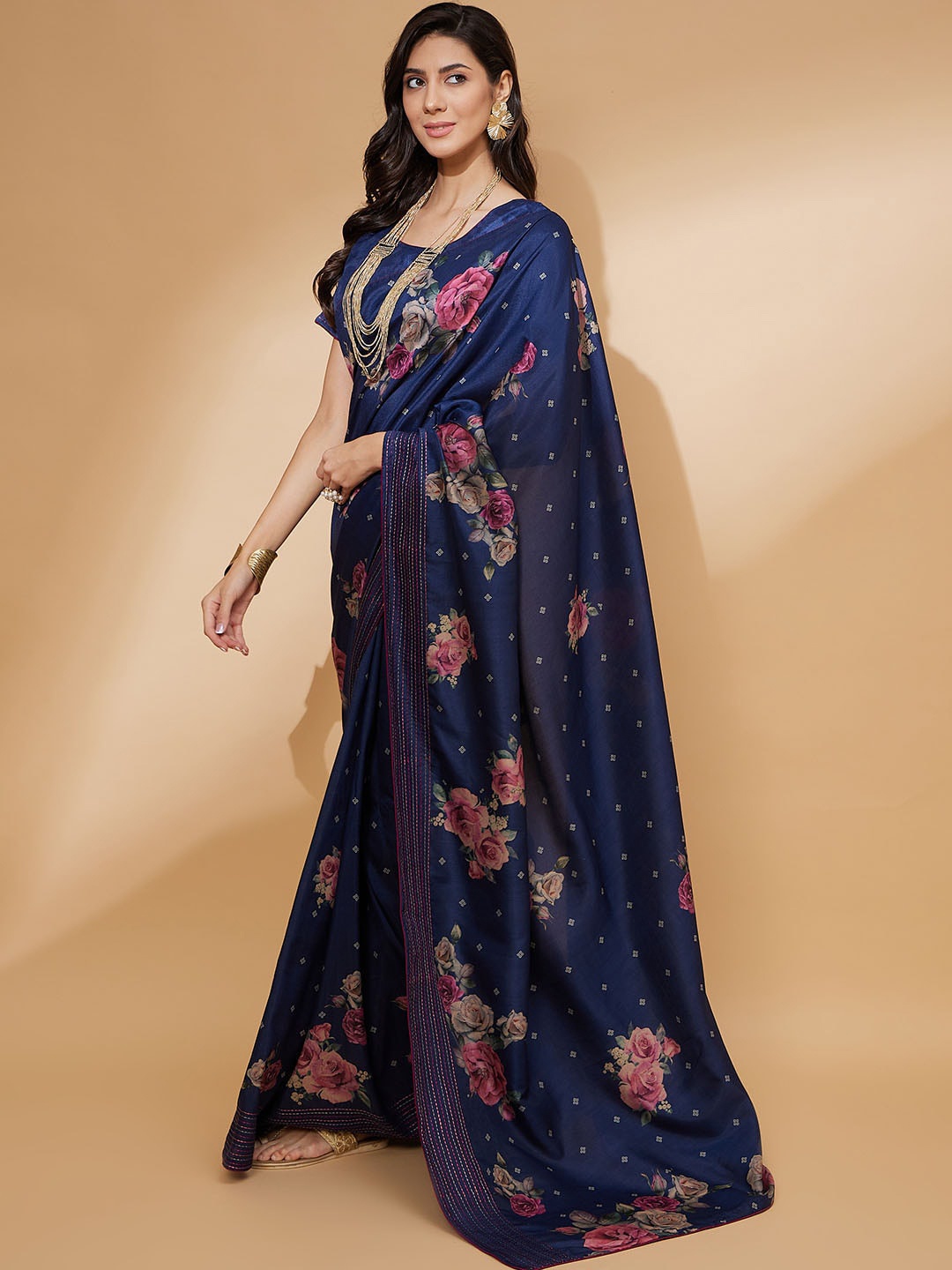 

all about you Tusser Silk Embroidery Digital Print Saree, Blue